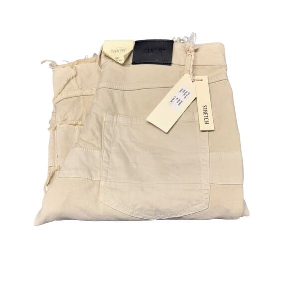 Taker Stacked Jeans Mens 30 (31x34 ACTUAL) Cream Flare Fit Distressed Denim NEW - Picture 1 of 12